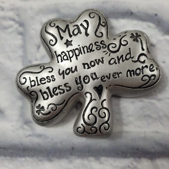 Silvertone Shamrock Paperweight with Irish Blessing - Picture 2 of 4